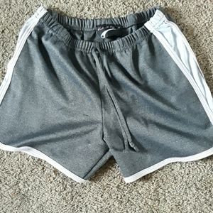 Gray and pink exercise shorts